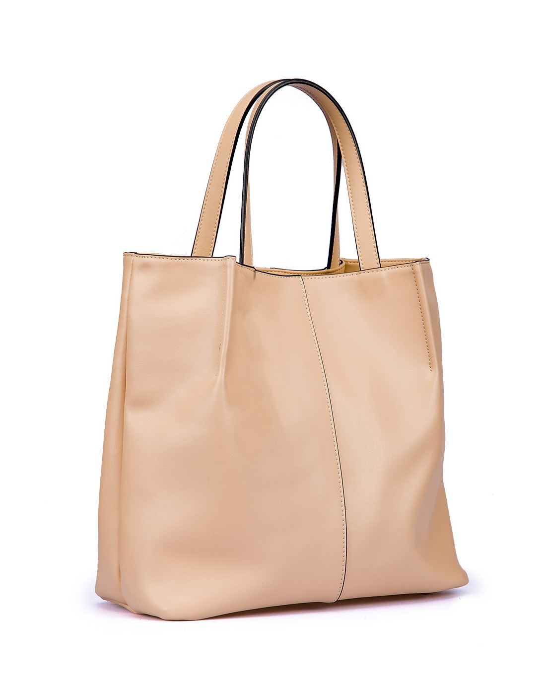 女款浅杏色竖身质感牛皮单肩包