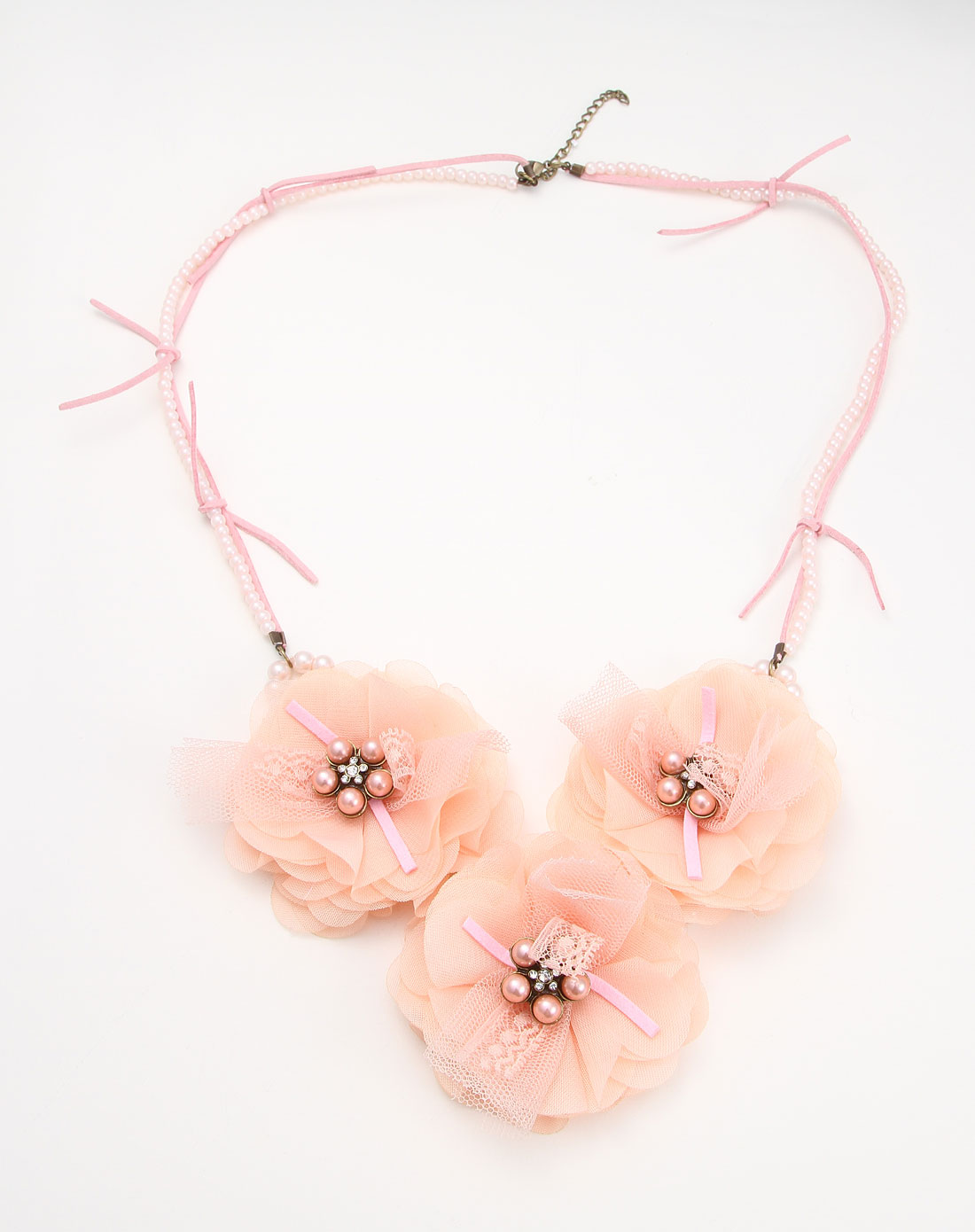 橘粉色蕾丝花朵项链