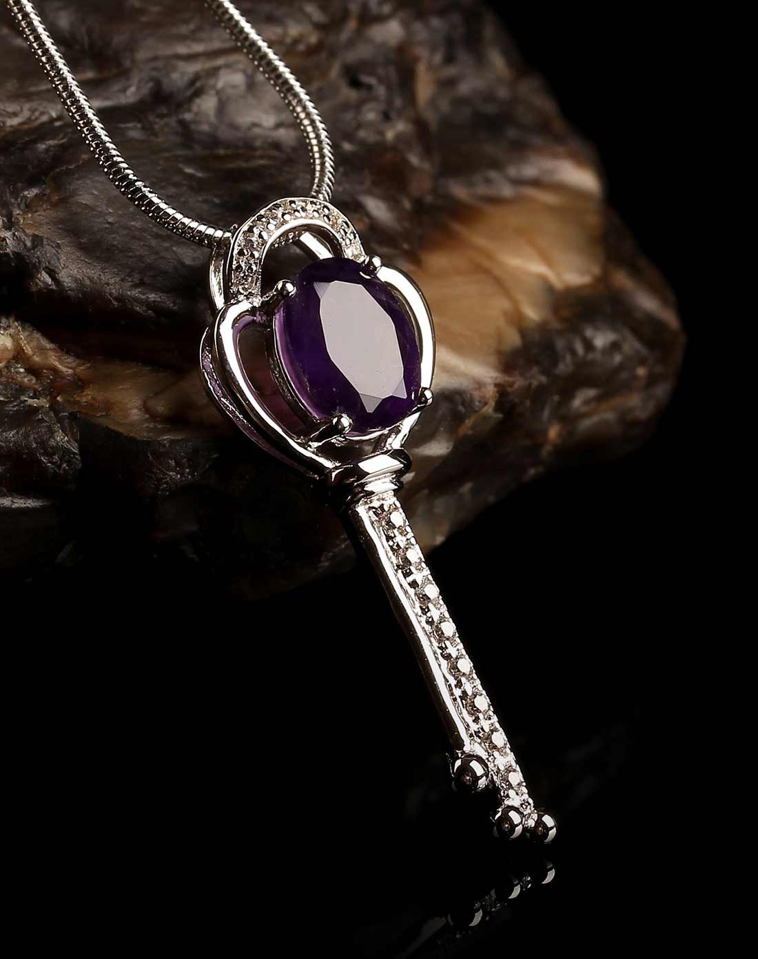爱情权杖3a级天然紫水晶镶嵌吊坠银色款