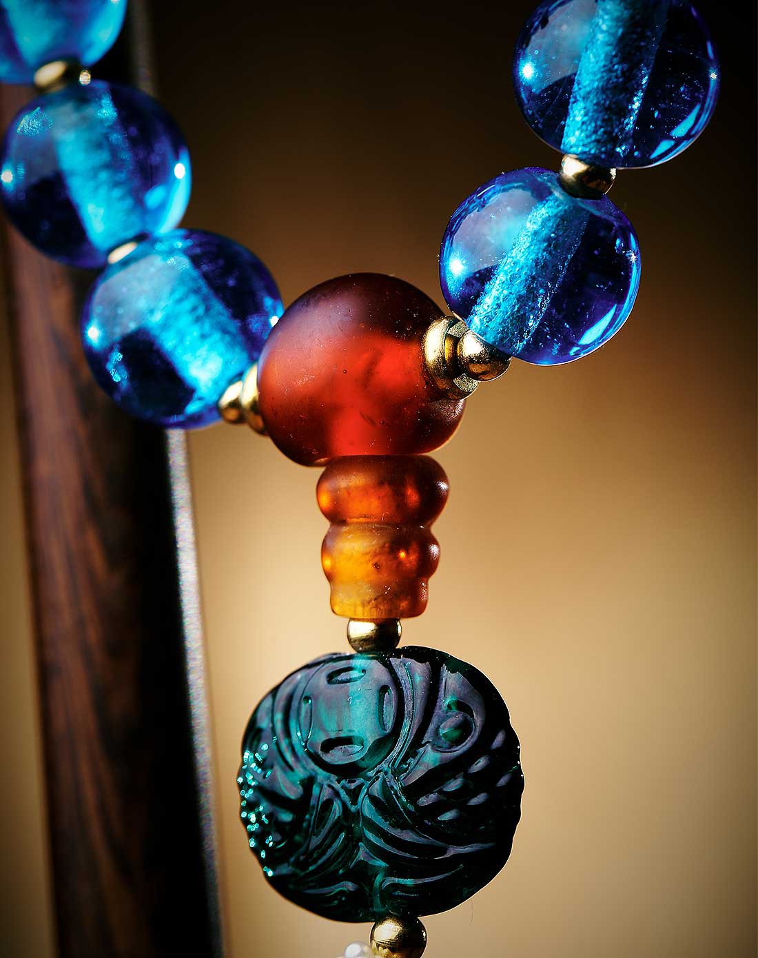 1962年清宫款纯手工制作【古法】天青蓝墨绿翡翠琉璃手串