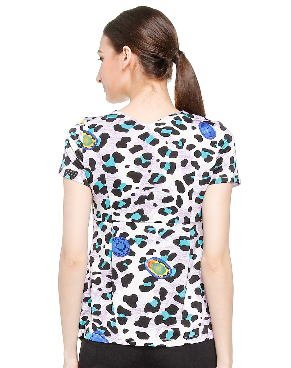 瑟俪sierli.collection时尚斑点多色短袖针织上衣