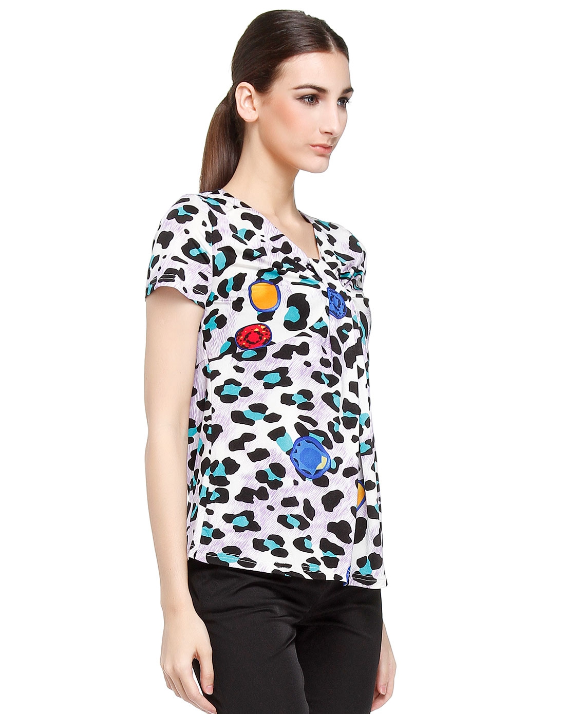 时尚斑点多色短袖针织上衣