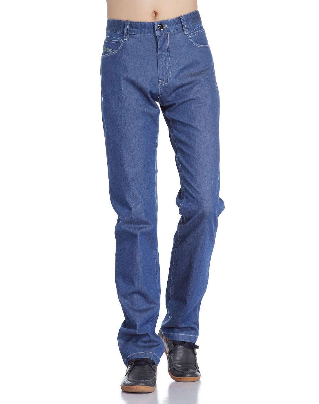经典复古蓝色中腰牛仔长裤