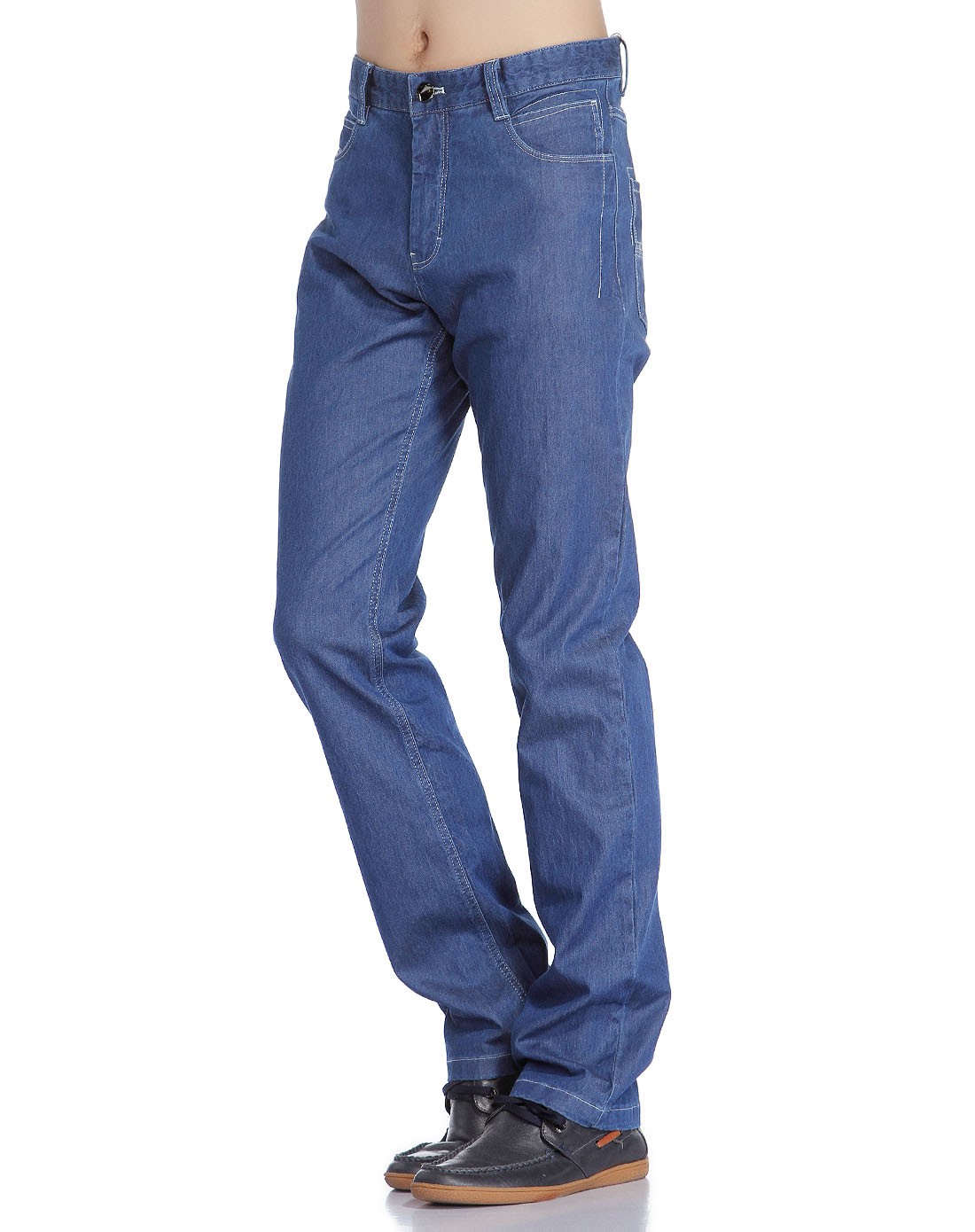 经典复古蓝色中腰牛仔长裤