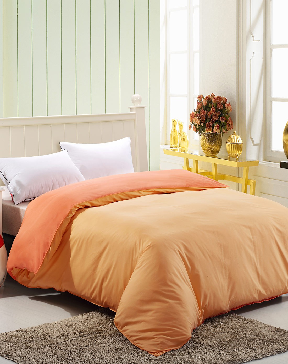 床贡缎纯棉活性印染素色被套-靓黄橙200*230cm