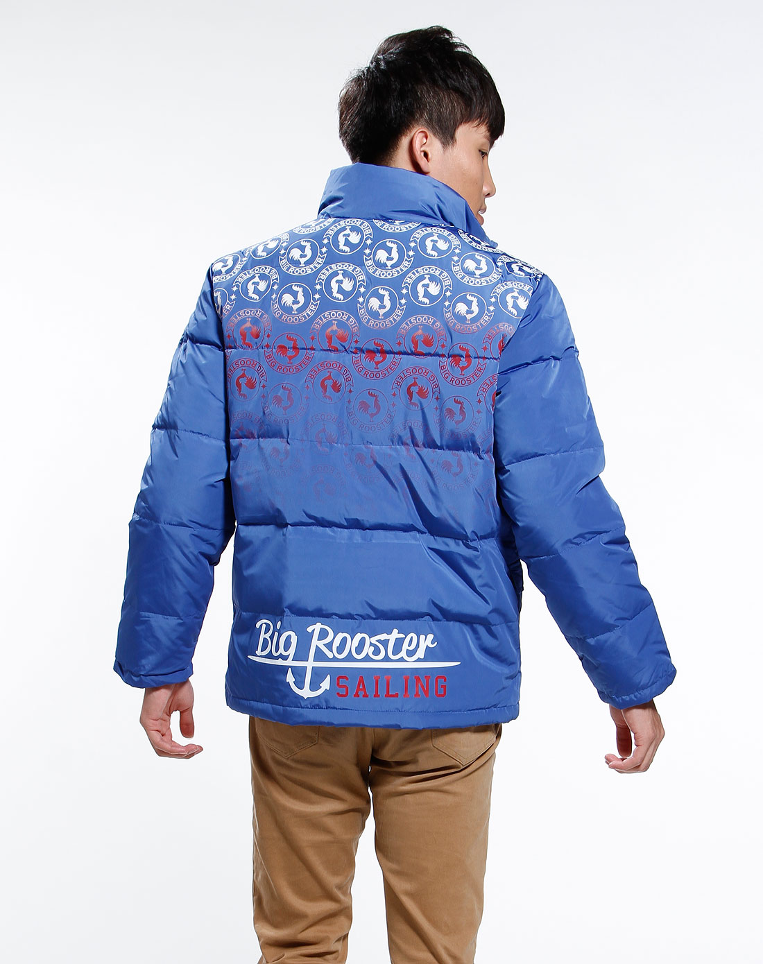 大公鸡big rooster男装专场-蓝色印图时尚长袖羽绒服