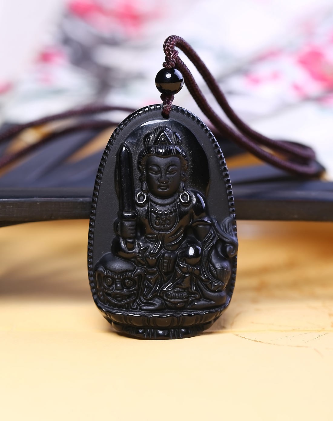 黑曜石十二生肖守护神挂件 文殊菩萨