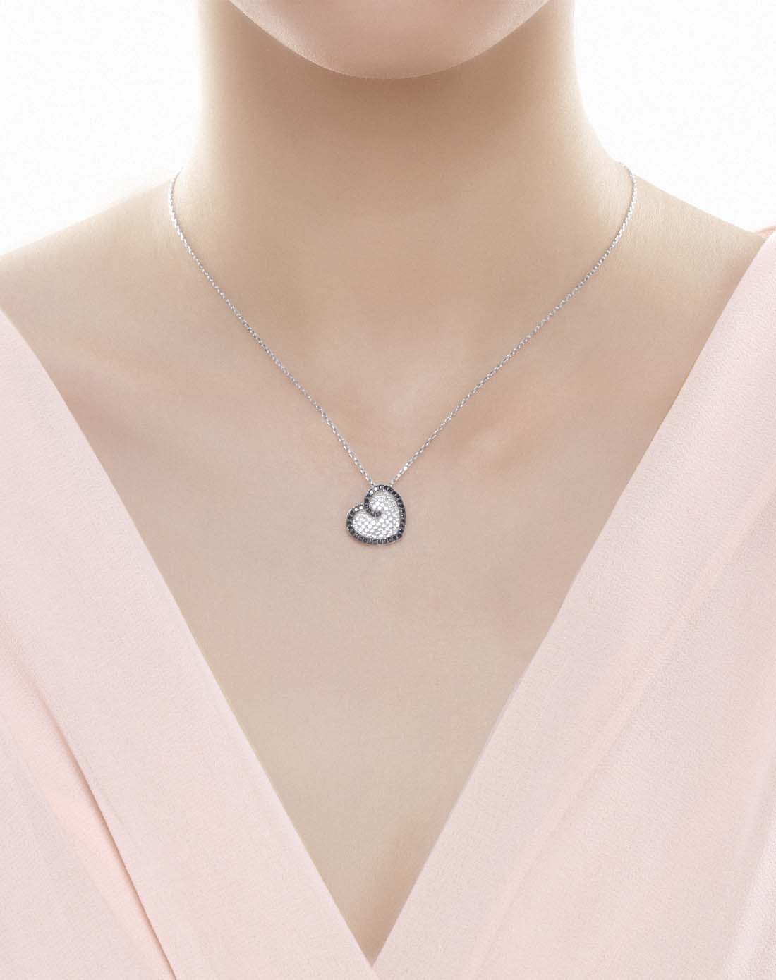 925银电镀白金&满镶石盘绕心形吊坠
