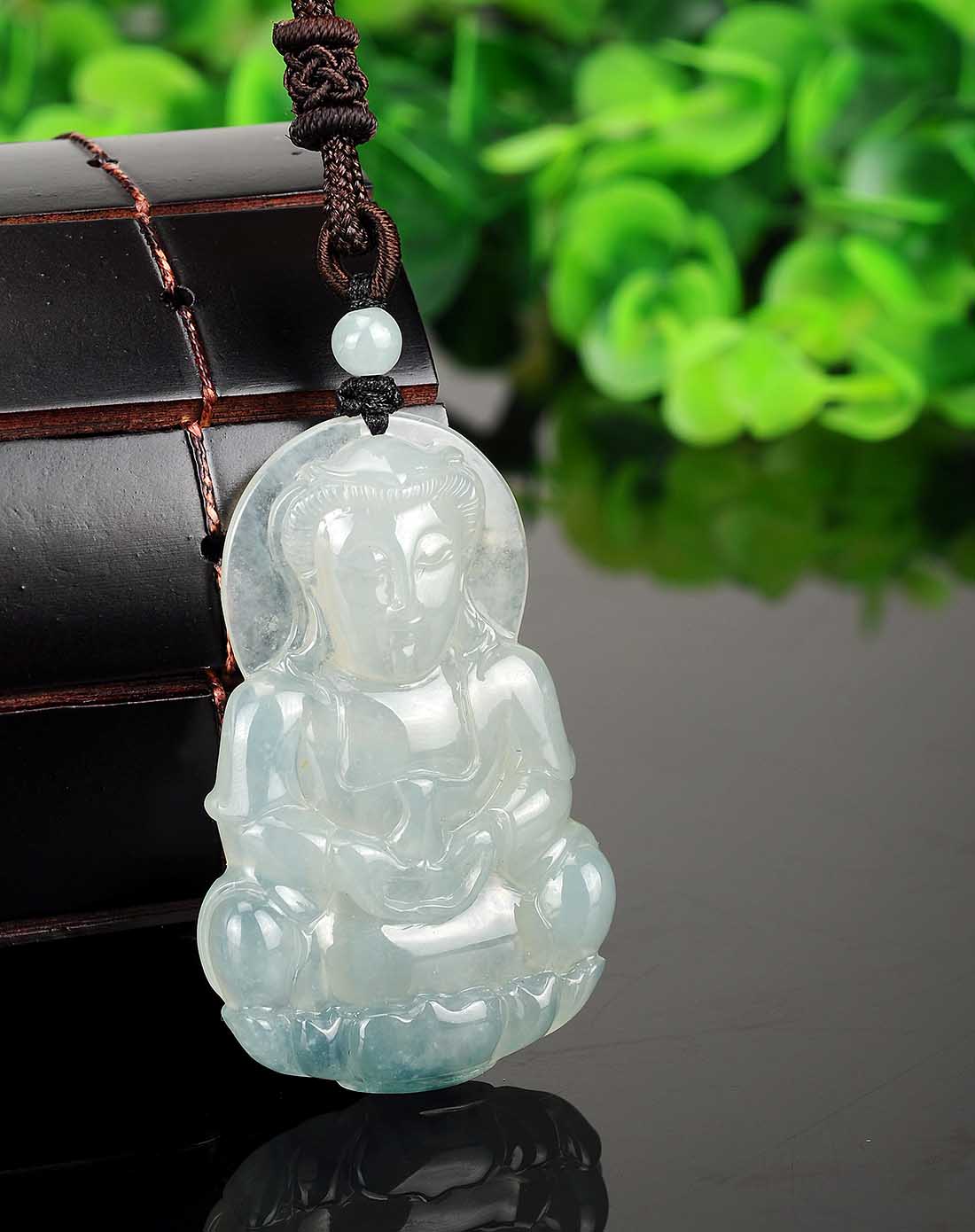 天然a货翡翠冰糯种飘花永保平安观音吊坠