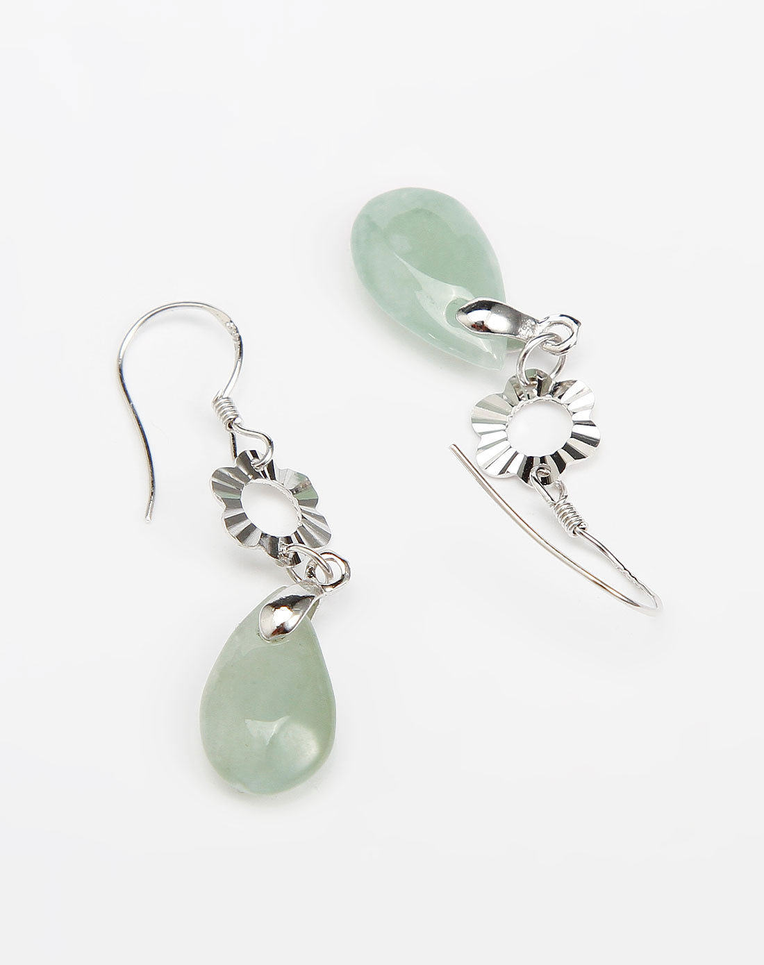 女款绿色s925银a货翡翠水滴耳环