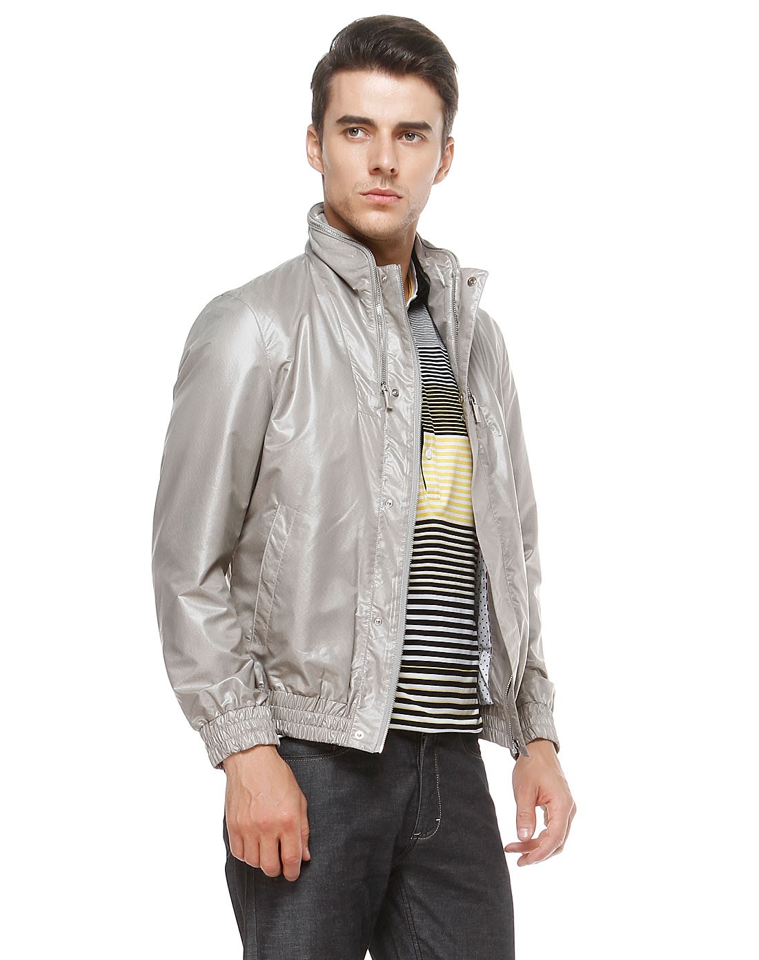 威斯康尼vskonne男装专场 狂野机车风灰色长袖夹克