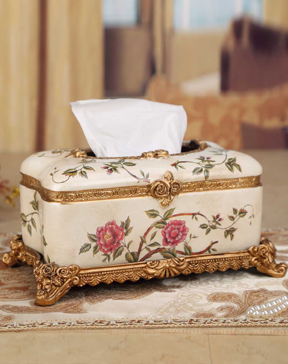 隽美家居用品专场欧式手绘孔雀系列高档树脂纸巾盒6920922100823_唯品