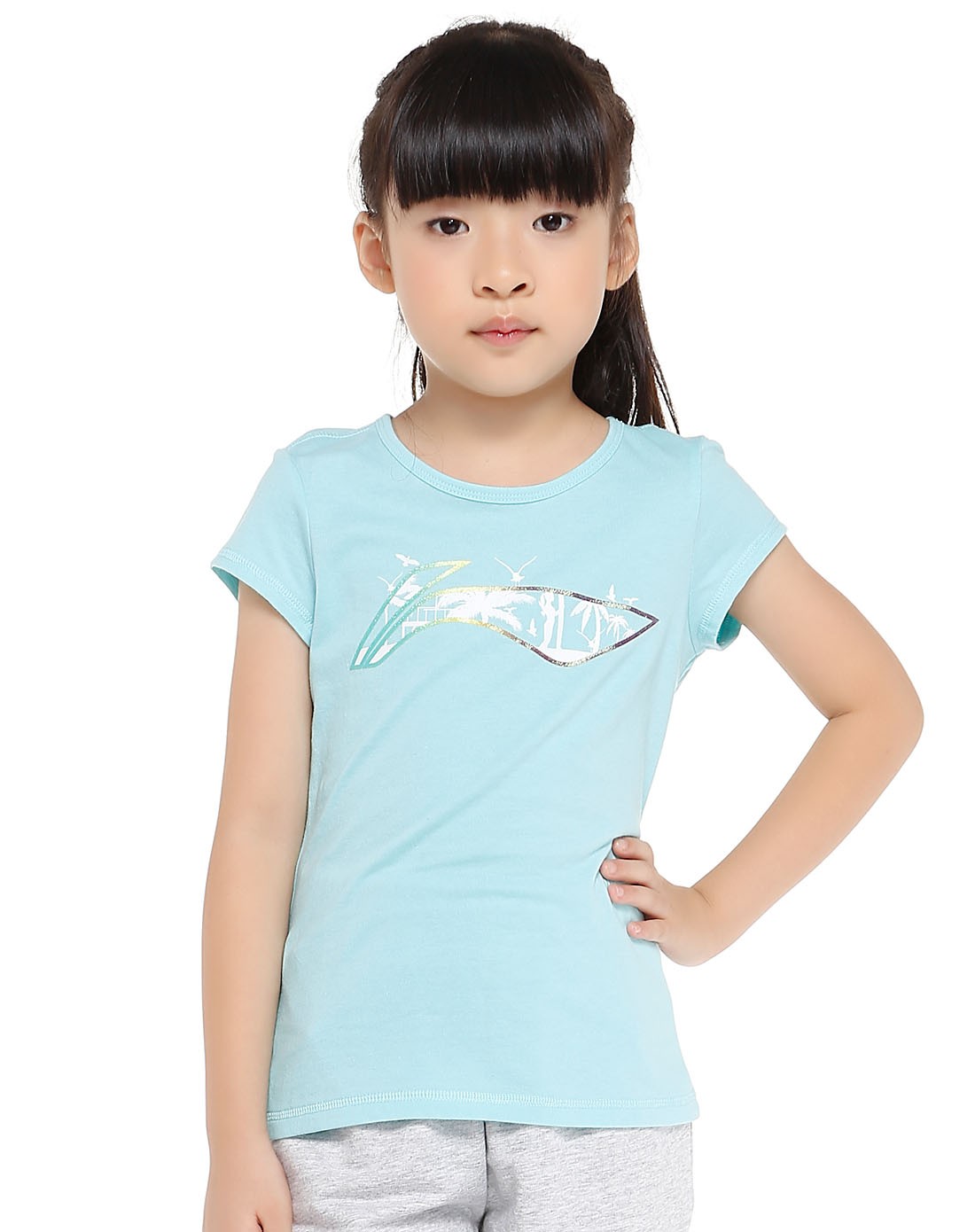 女童清水蓝短袖t恤