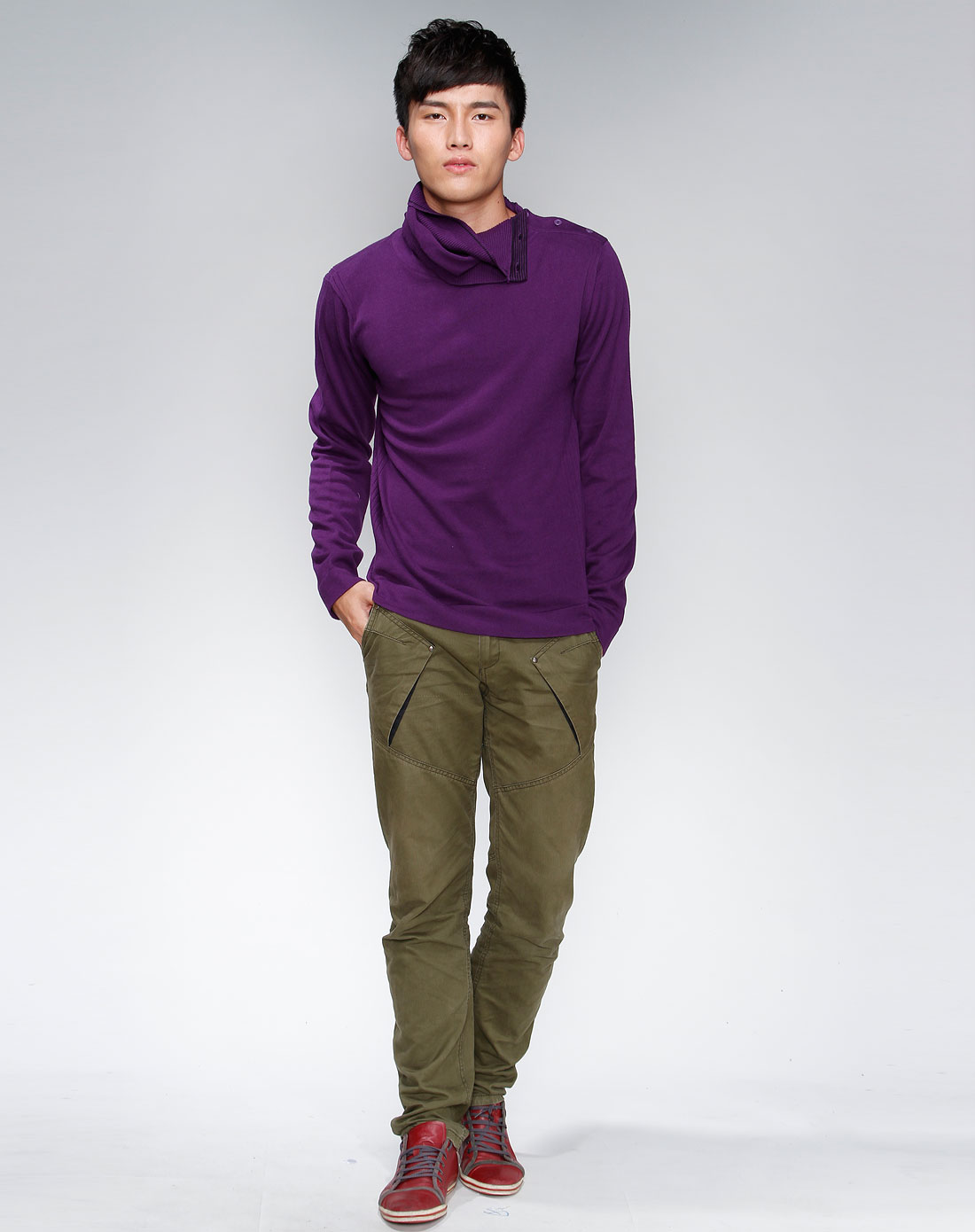 glm紫色高领时尚长袖毛衫114011007-707_唯品会