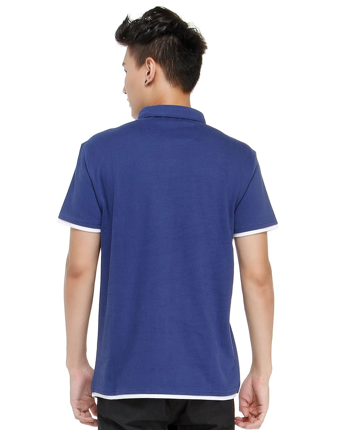 棉质 男款深湖蓝微领短袖t恤 舒适透气