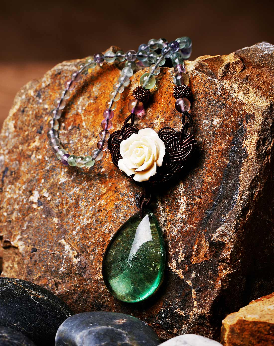 天然萤石吊坠项链