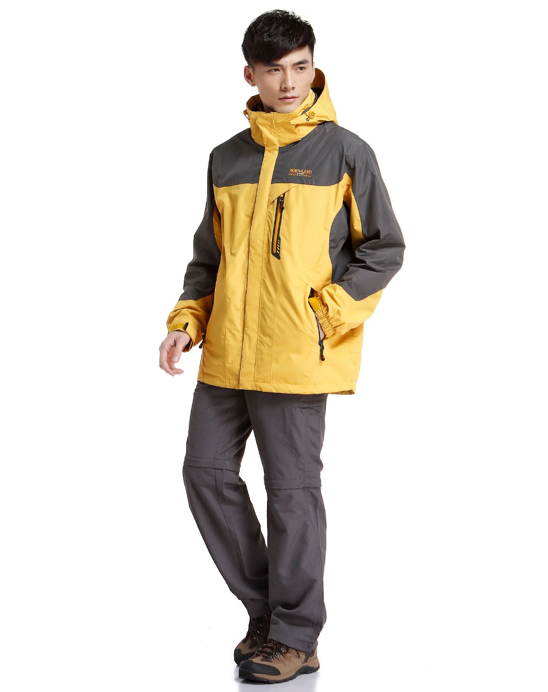 男款年轻时尚土黄深灰色长袖冲锋衣