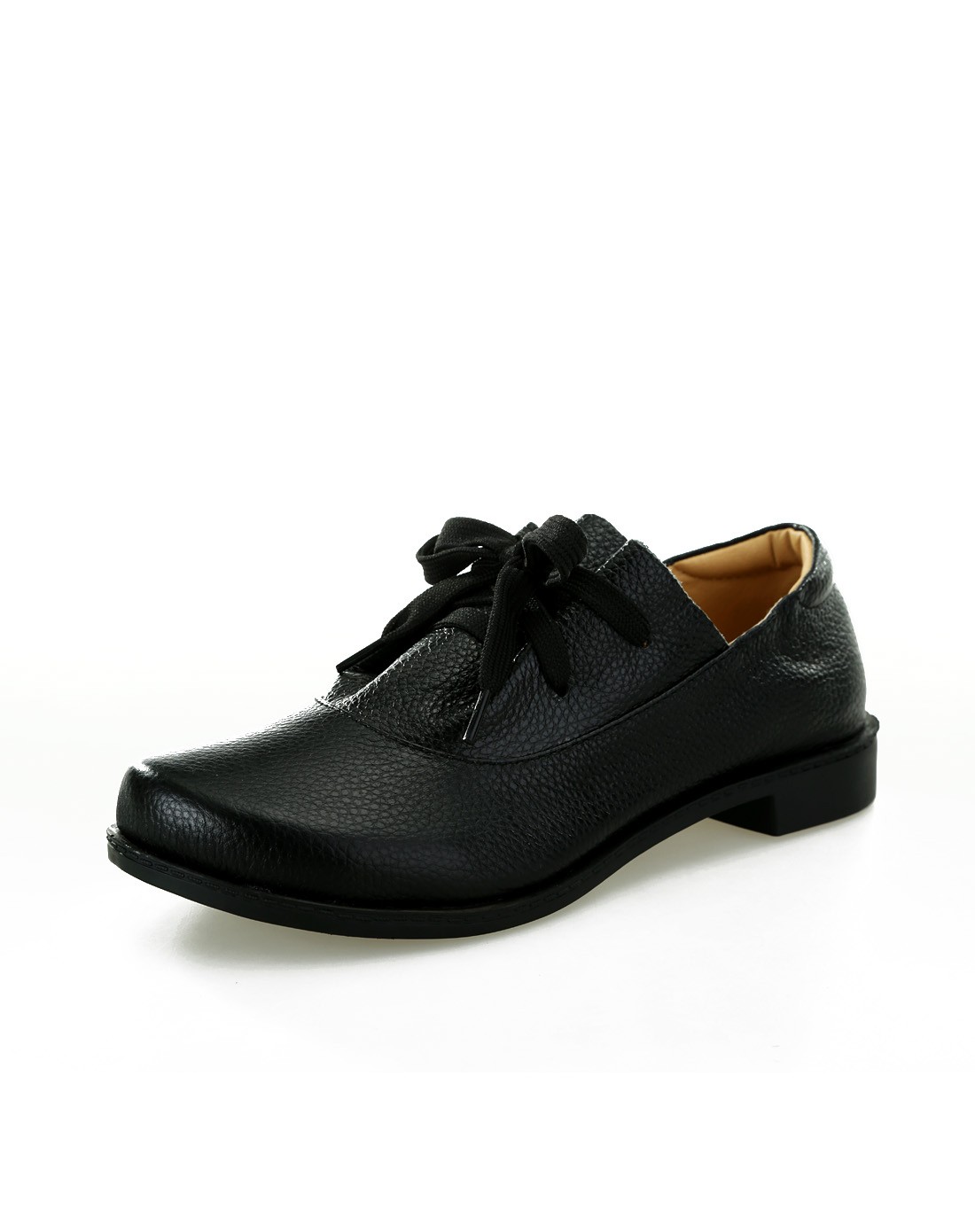 卡斯诺casino黑色牛皮绑带经典平底单鞋bs14703211_唯品会