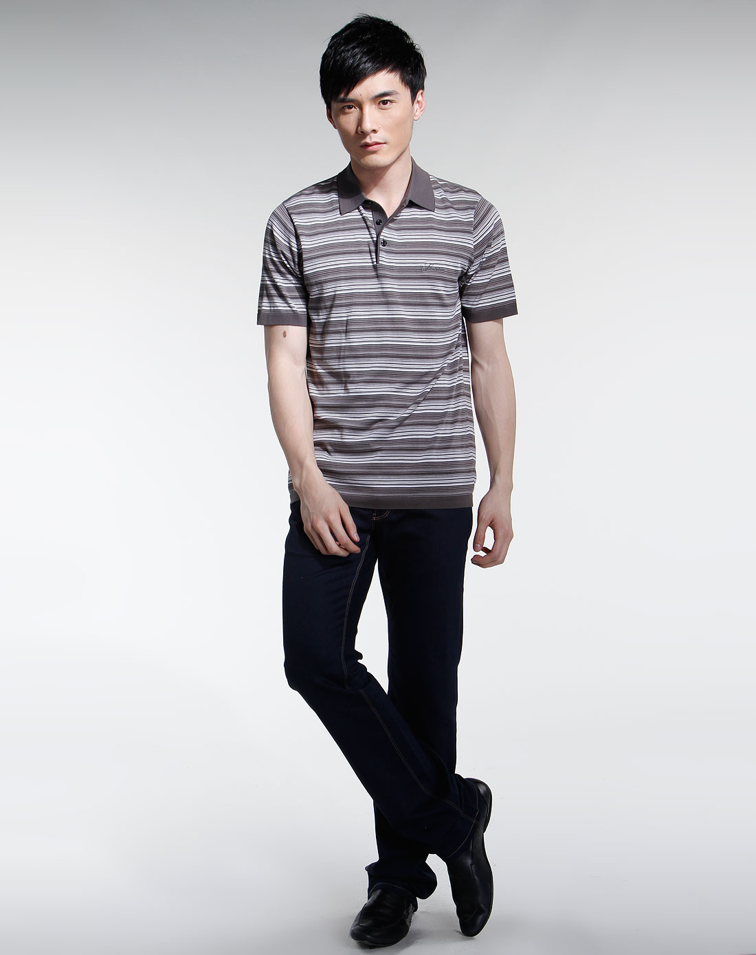 佛伦帝奴fllorinteno-灰/白色横纹短袖t恤