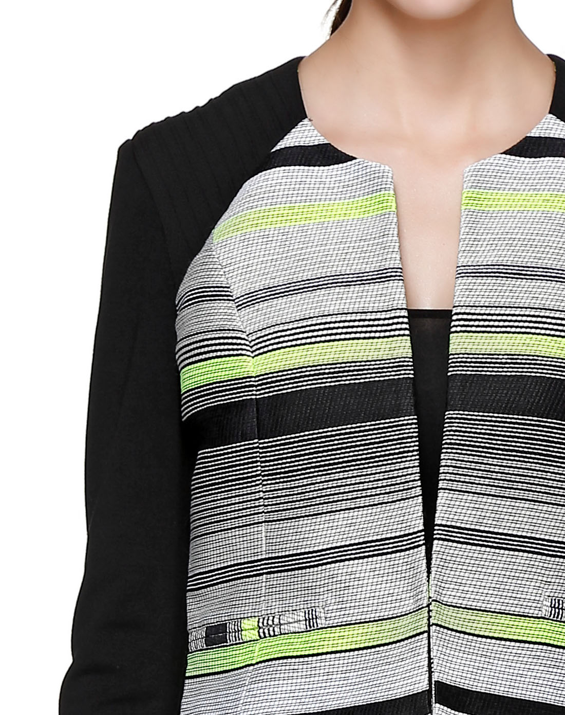 米可芭纳mikibana黑/荧光绿色潮流条纹拼接长袖外套m41tb1193g50_唯品