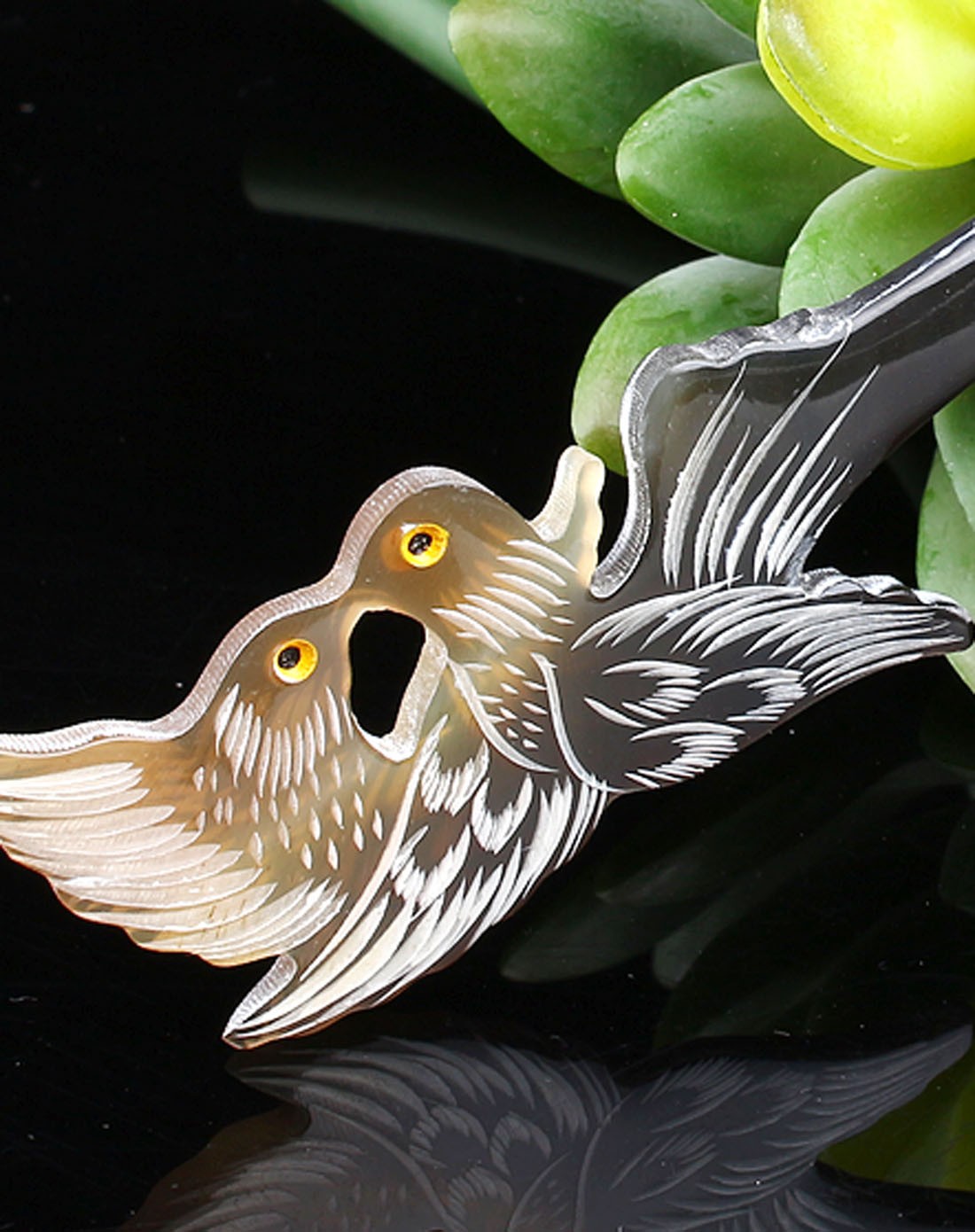 天然牛角-鸳鸯头簪