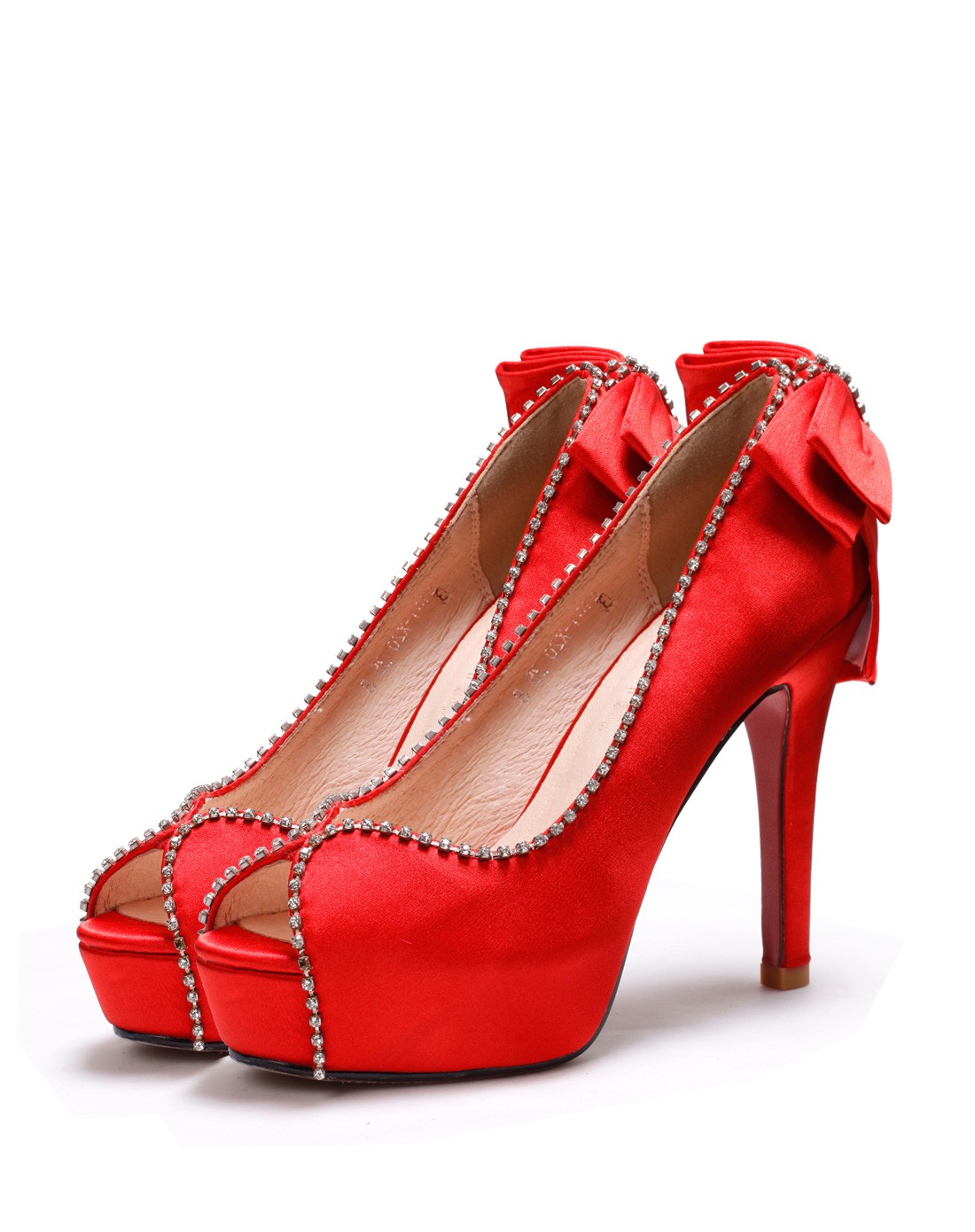 女款红色高跟防水台鱼嘴单鞋