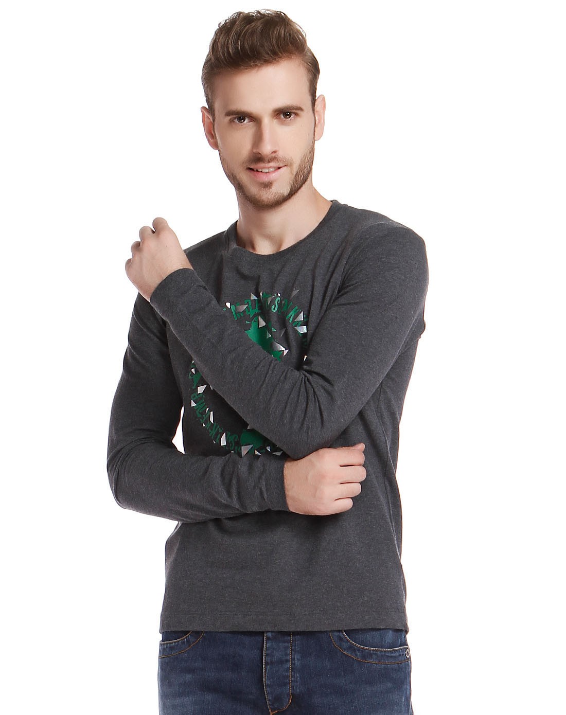 dirk bikkembergs男装专场 > 精致深灰色印图长袖t恤