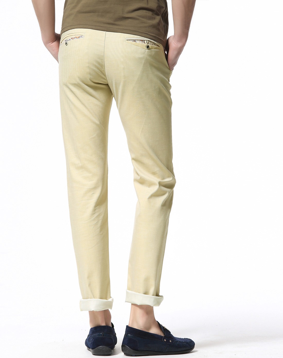 卡其纯色直筒修身休闲长裤