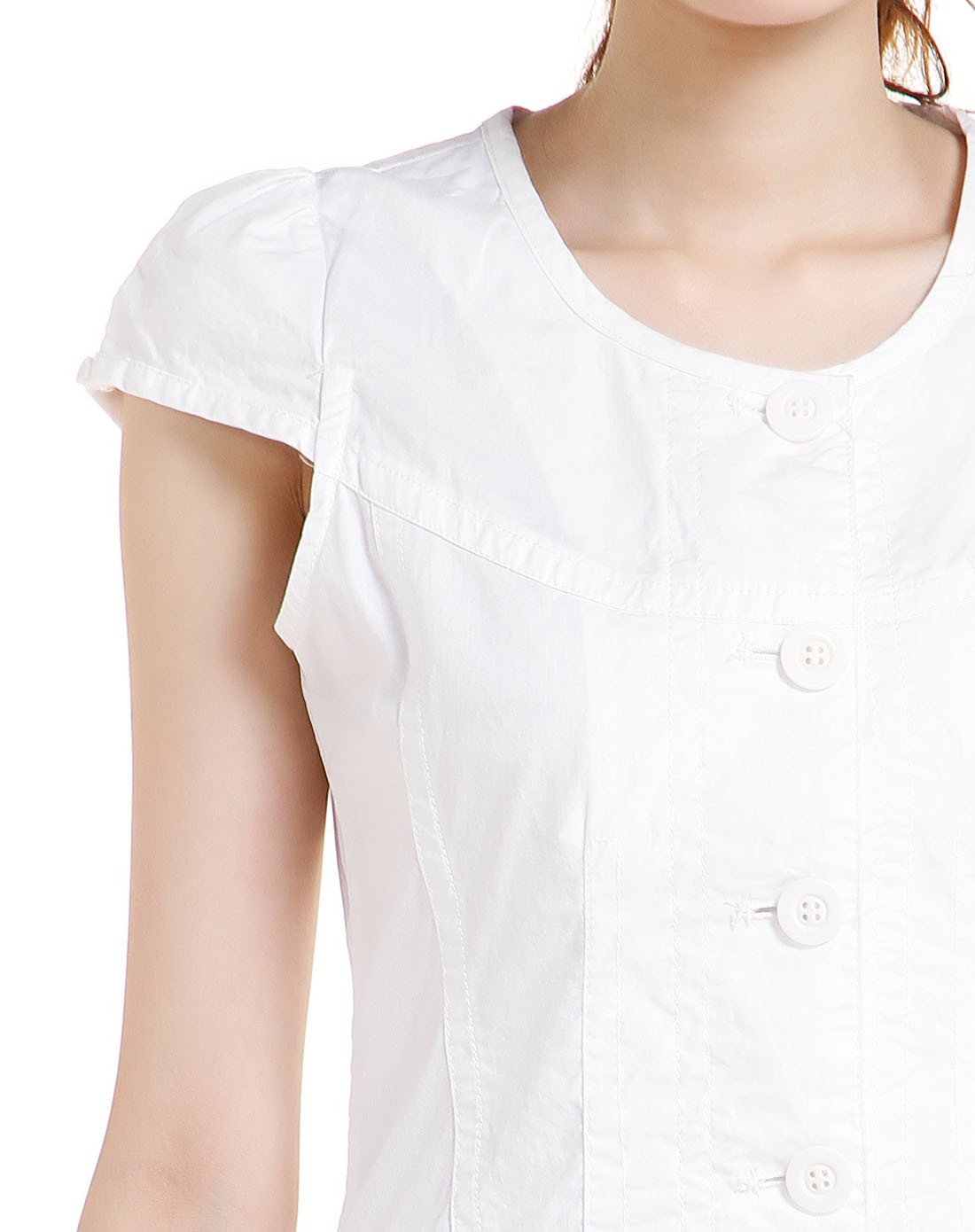 白色圆领简约盖肩袖连衣裙