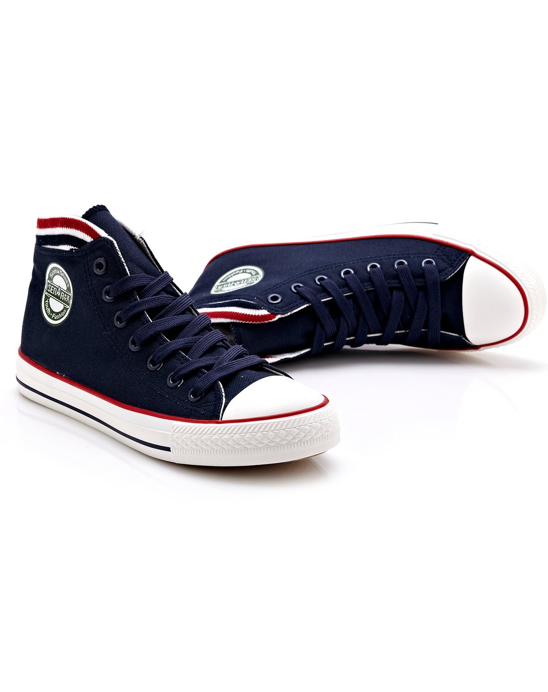 森马senma男女鞋混合专场-男款深蓝色高帮基础休闲帆布鞋