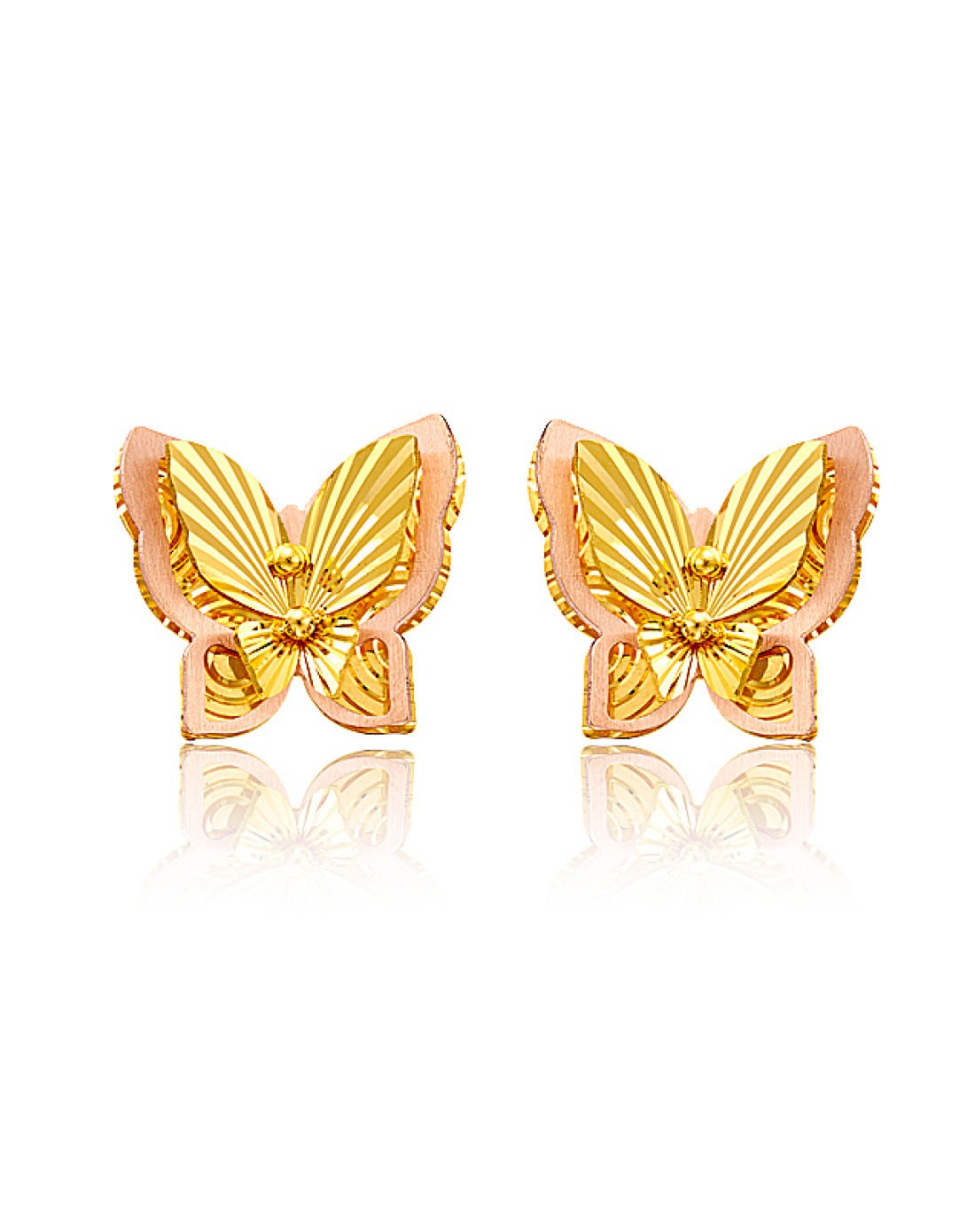 周大福chow tai fook珠宝专场-蝴蝶翩翩起舞双色10k金耳钉