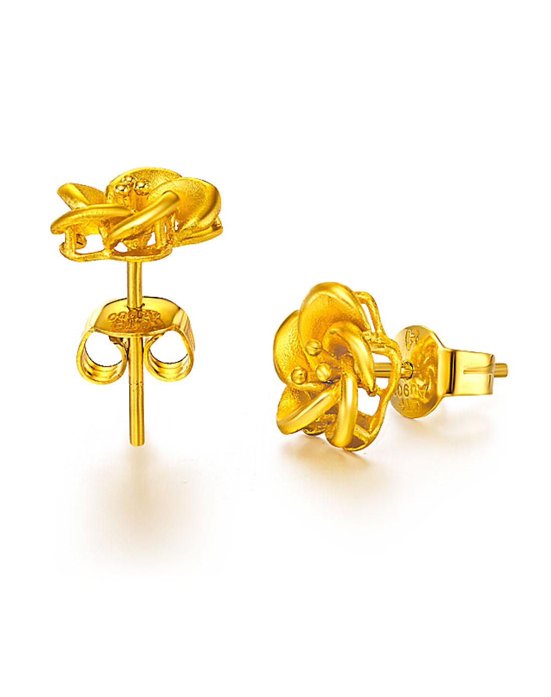 婚嫁花朵足金黄金耳钉(计价)