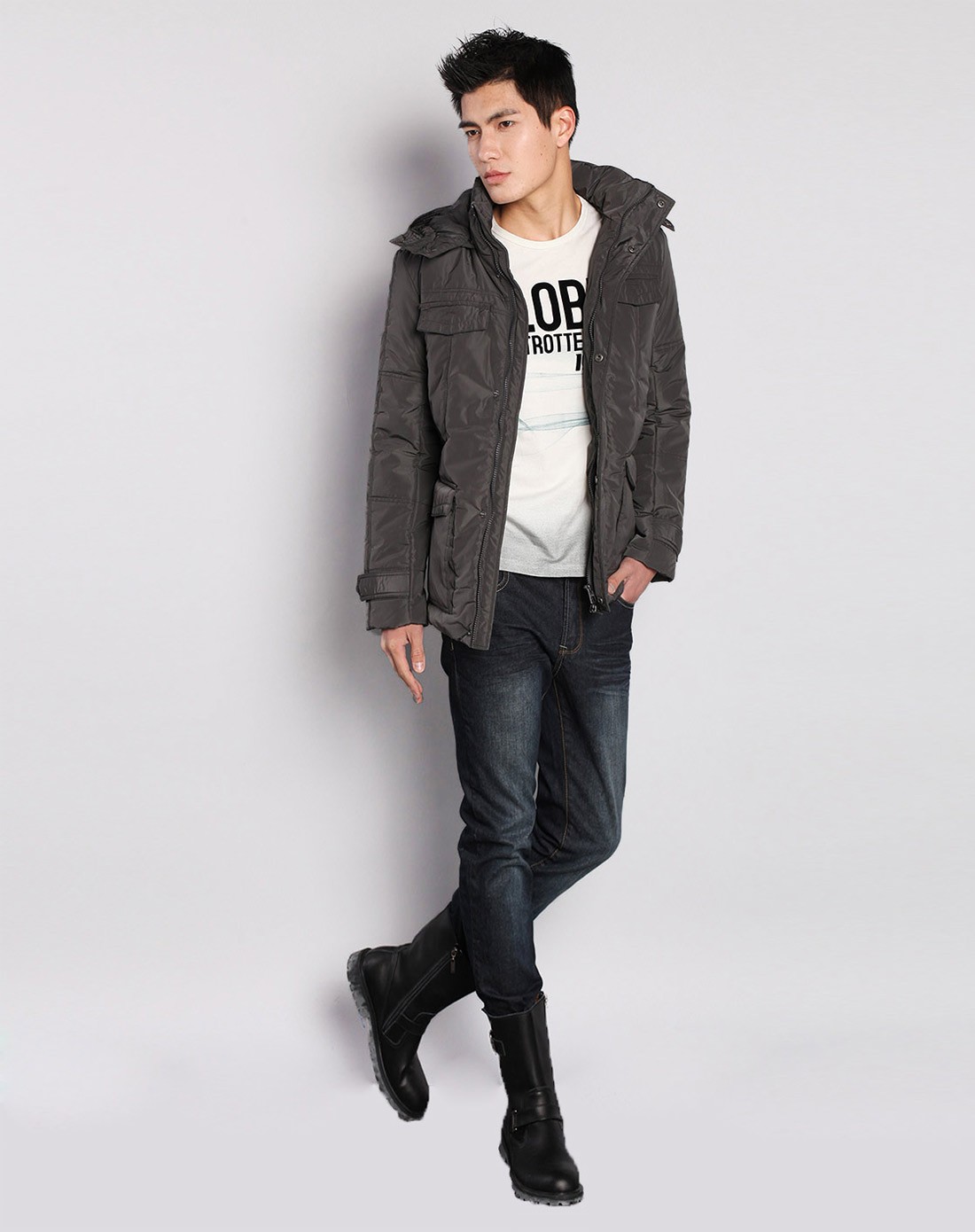 深花灰 男款经典中长棉服