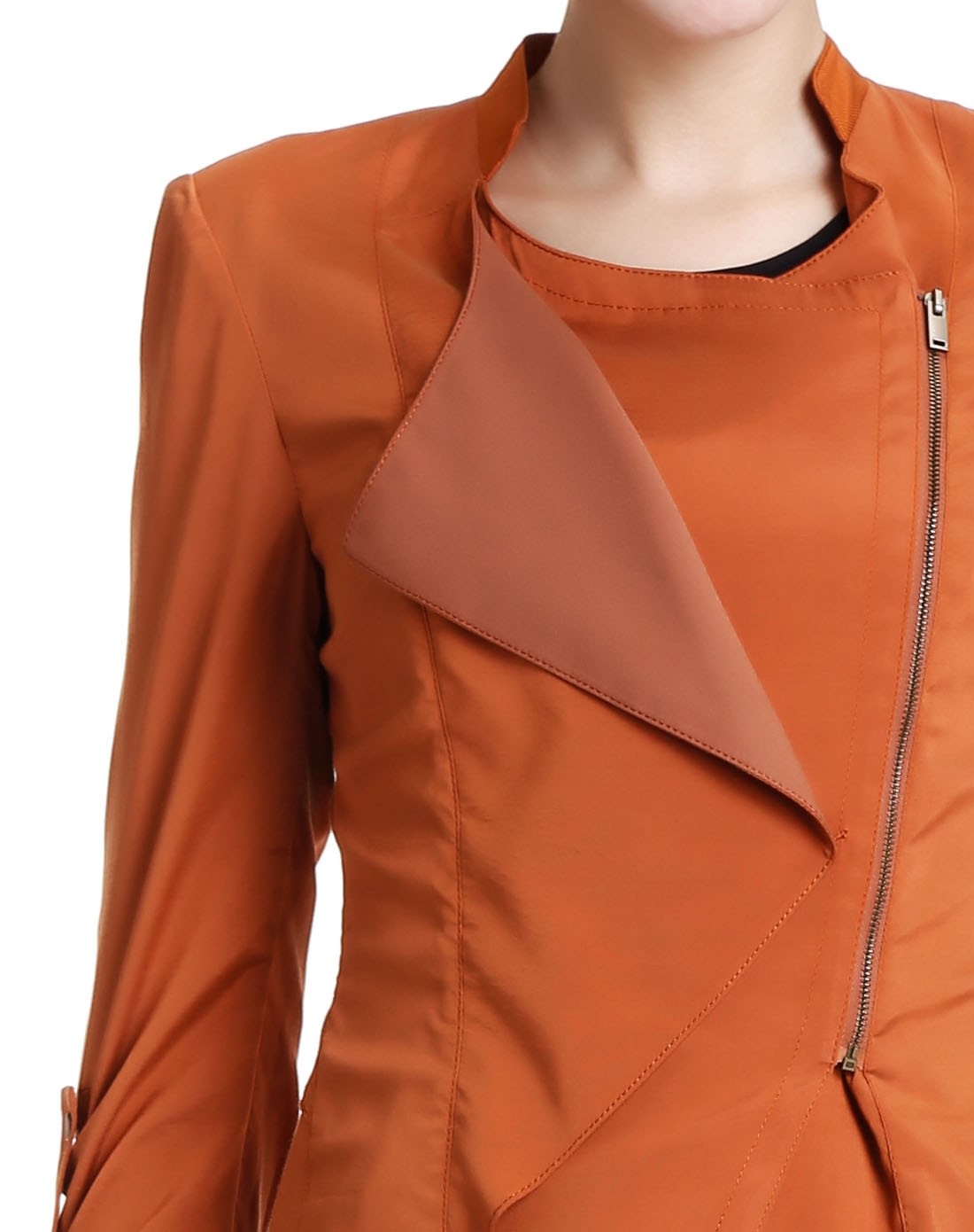 深桔色修身时尚长袖外套