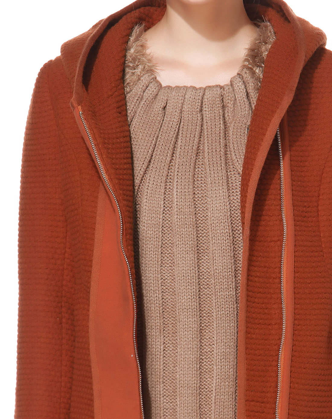 深桔色斯文时尚长款长袖外套