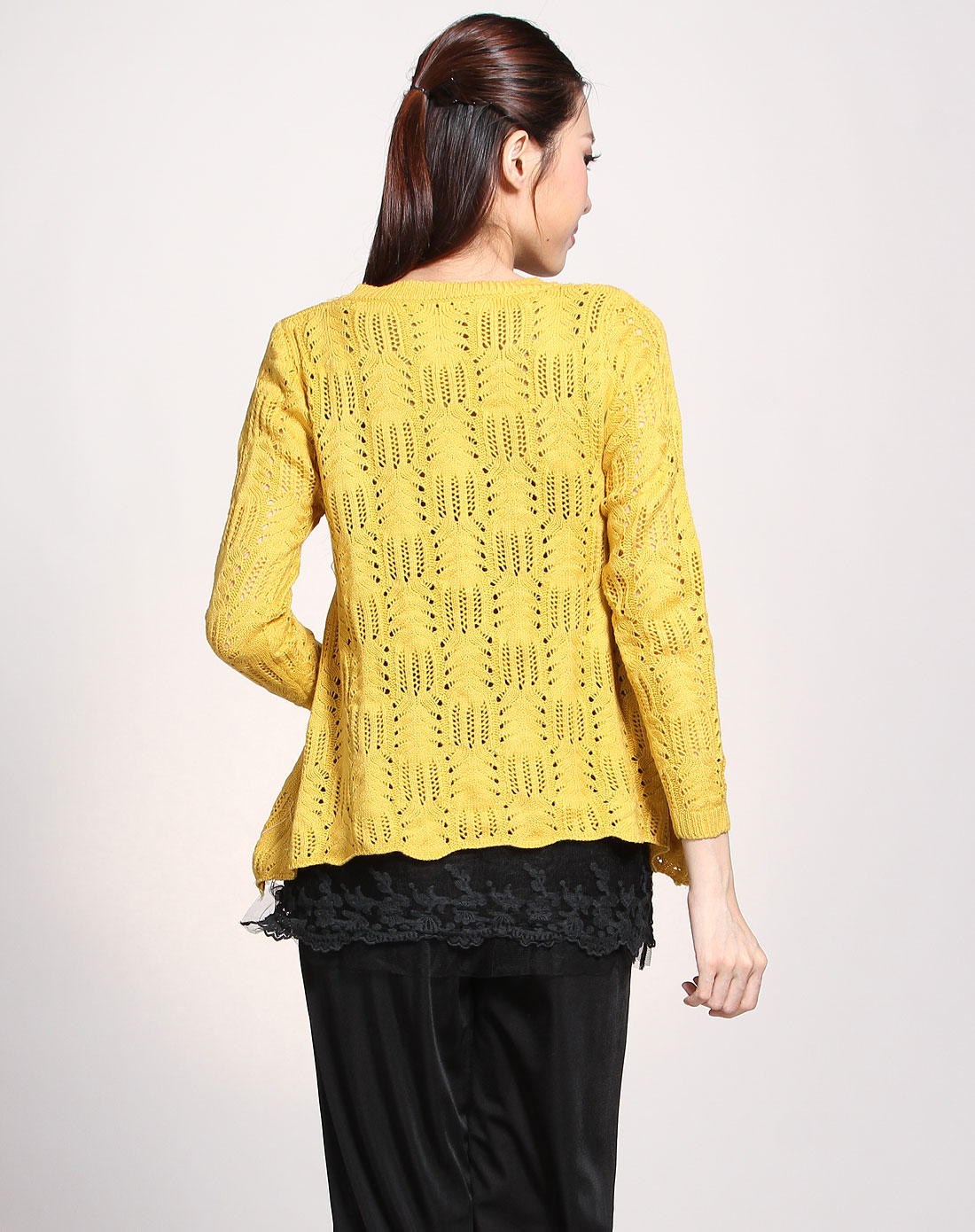 台格 姜黄色时尚长袖针织衫假两件套