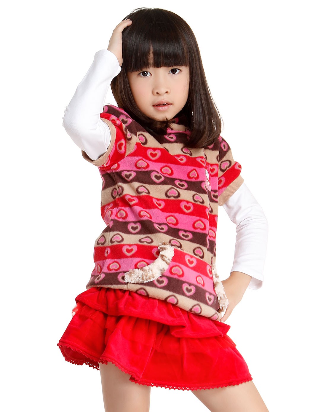 史努比snoopy-女童心形印花粉啡色条纹短袖抓绒衫2aw20094790_唯品会