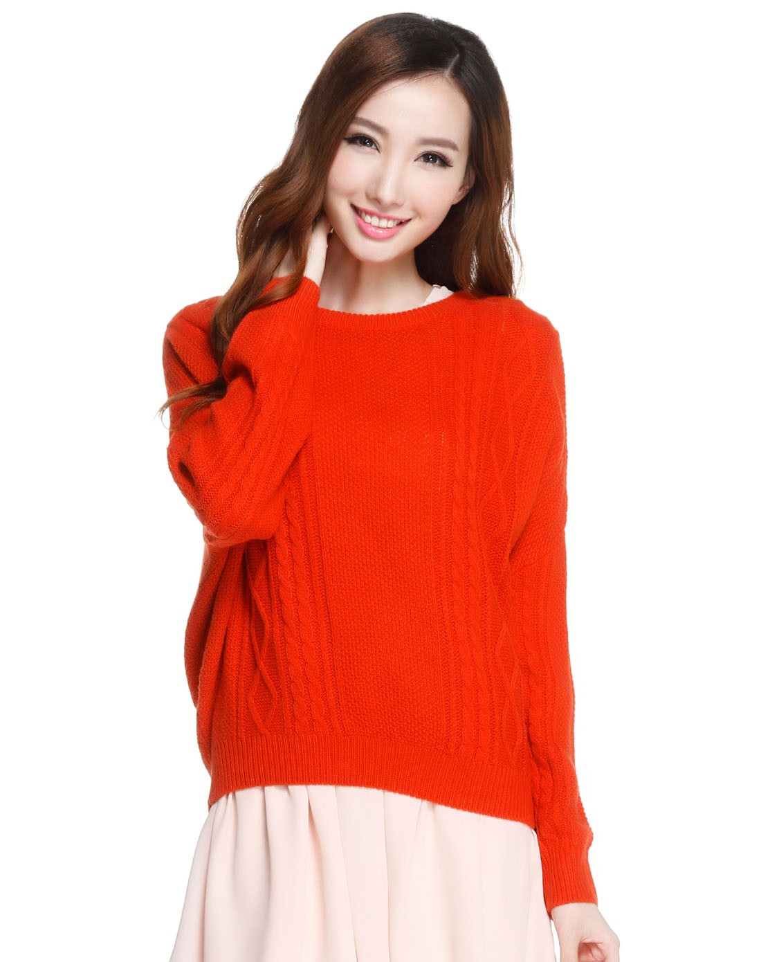 深橘红色简约百搭长袖针织衫