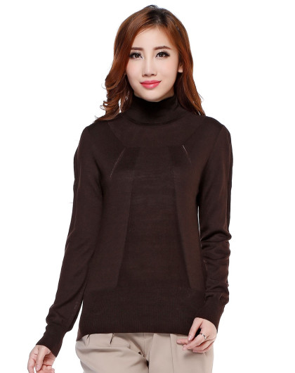 深咖啡色休闲百搭高领长袖针织衫