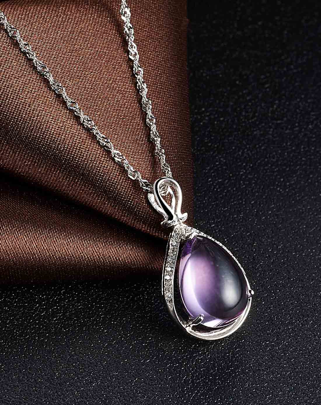 925银紫水晶水滴彩宝吊坠