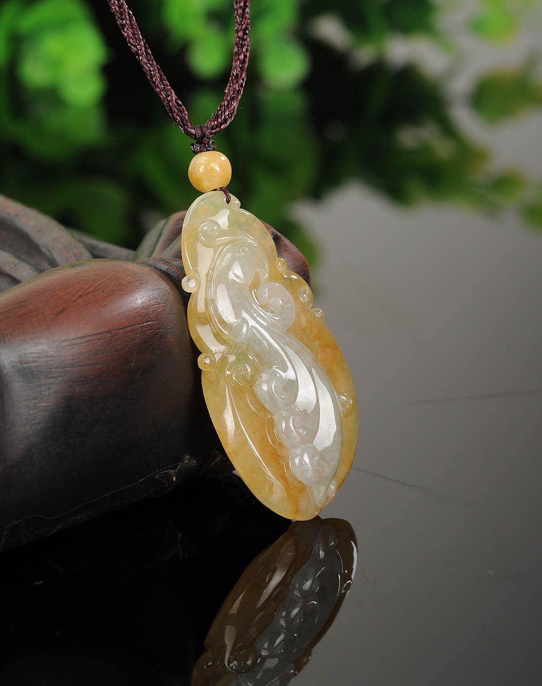 天然a货翡翠糯种黄翡吉祥如意挂件