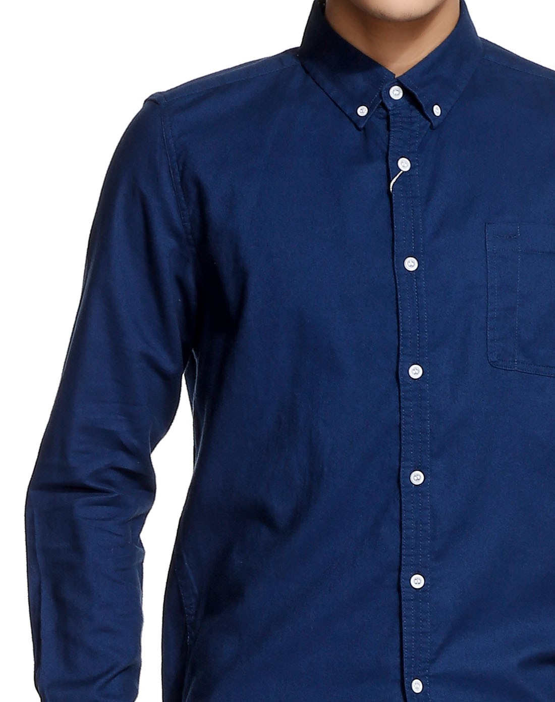 清新宝蓝色长袖衬衫