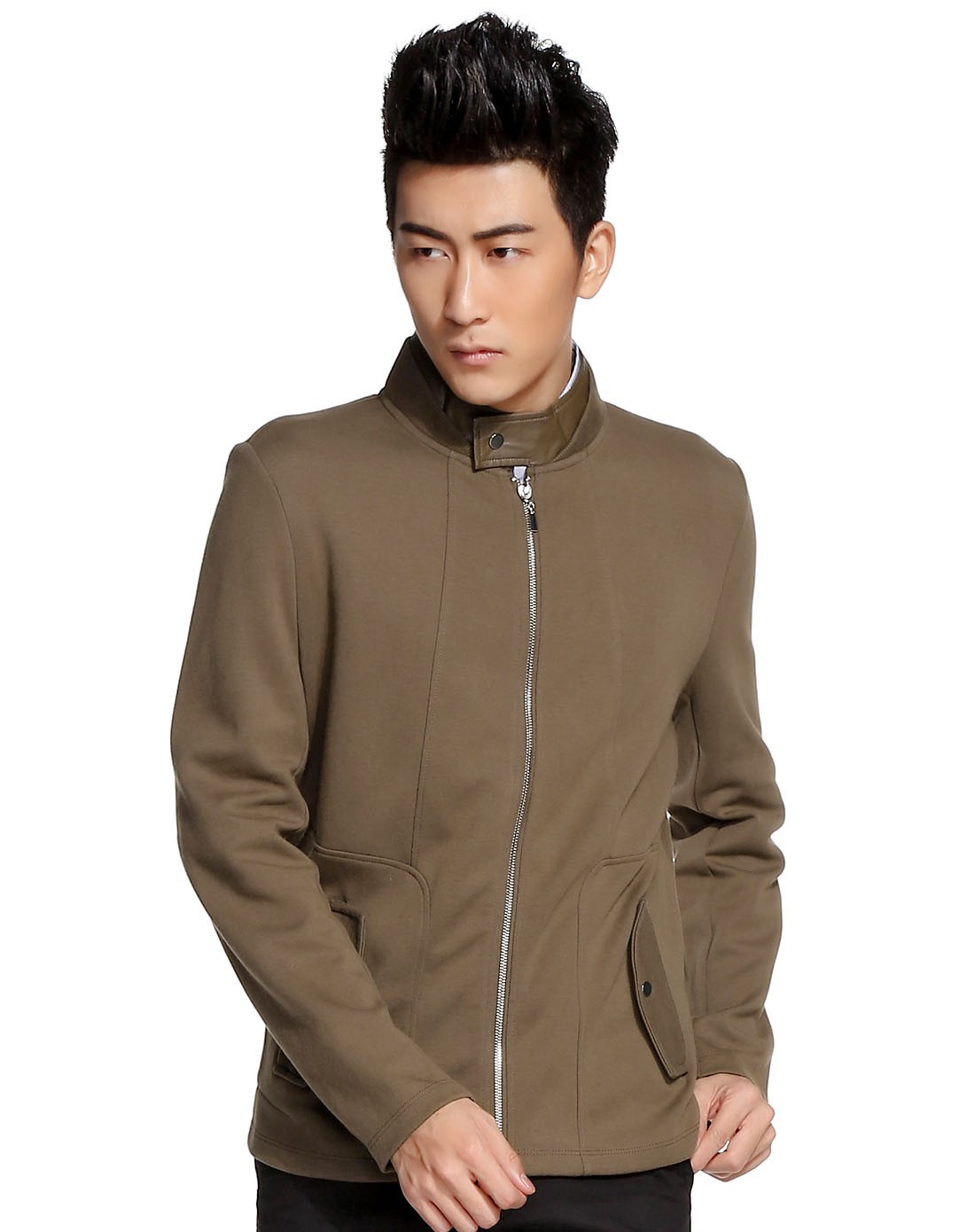 舒适绿棕色长袖外套