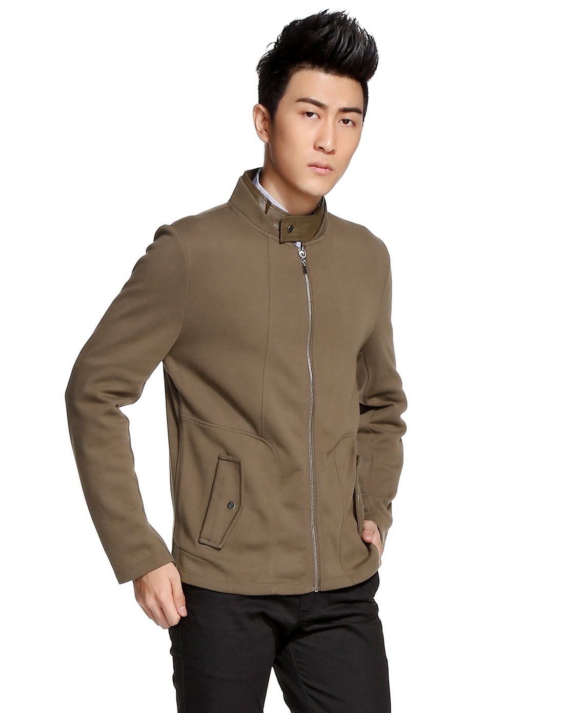 舒适绿棕色长袖外套