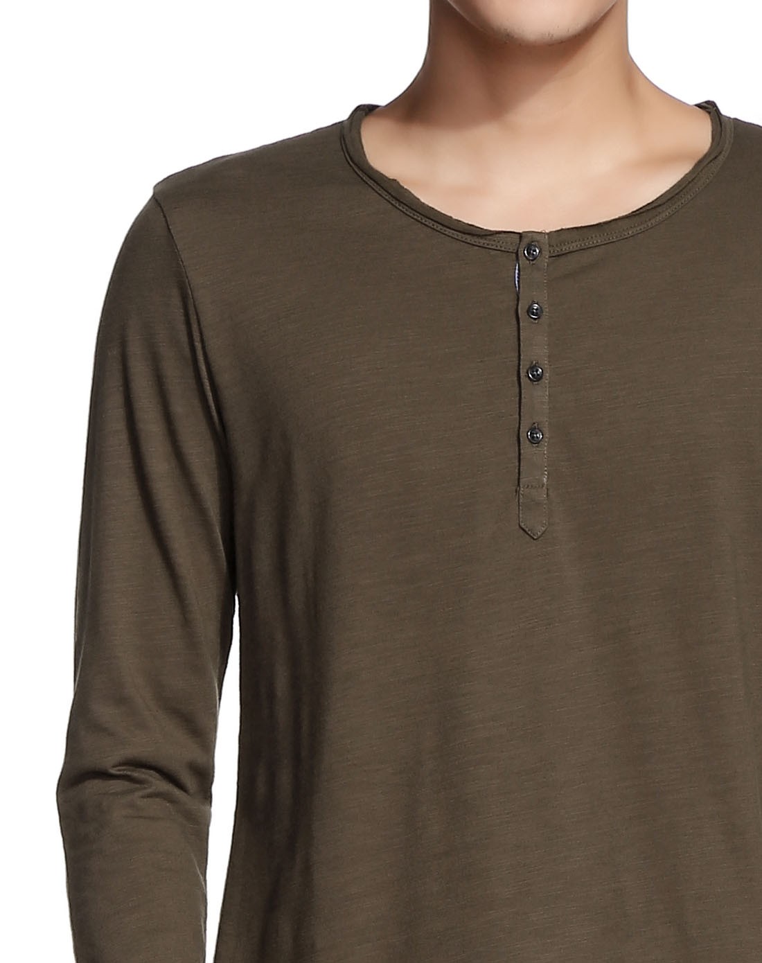 优雅简洁绿咖啡色圆领长袖t恤