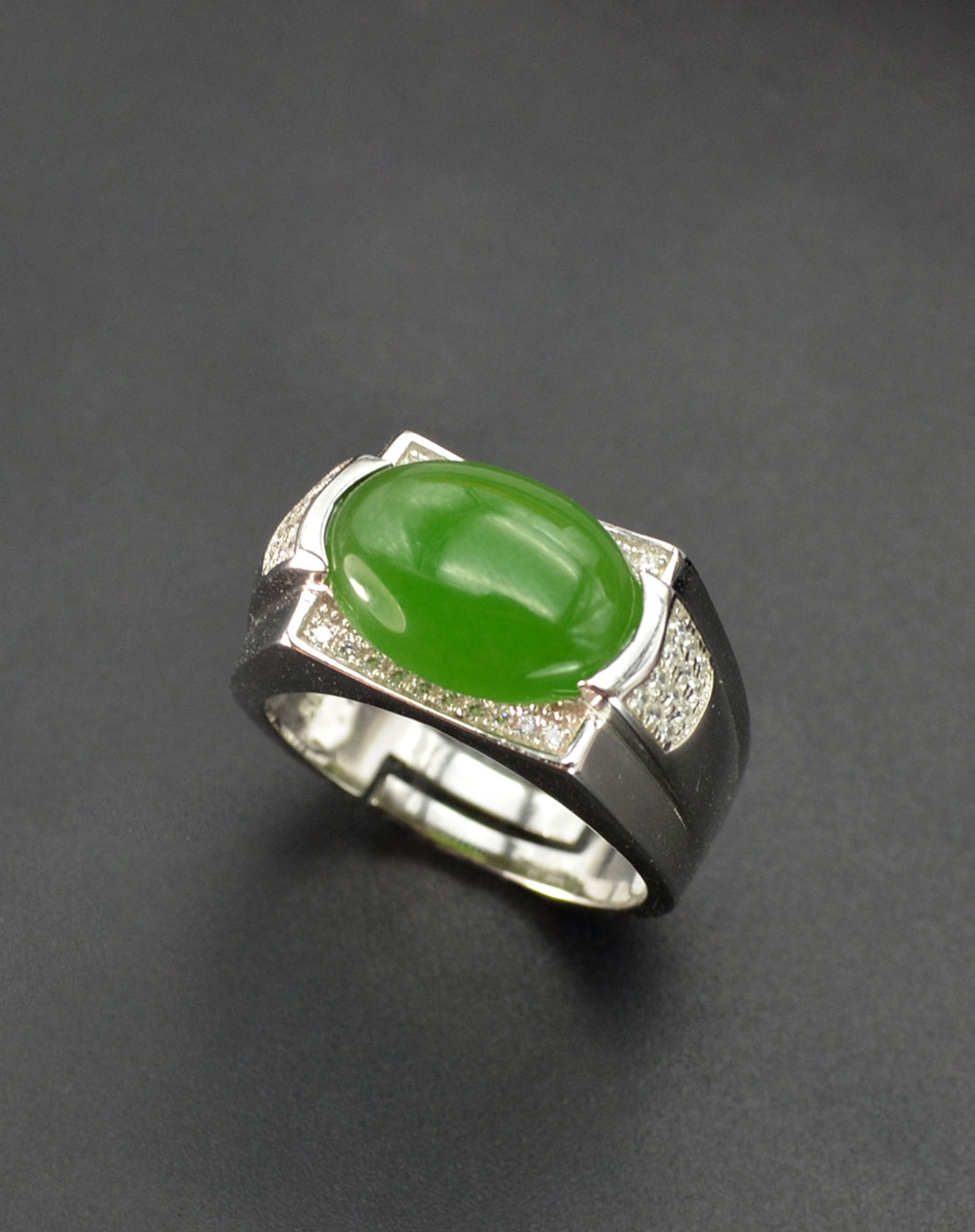 s925银和田碧玉男戒