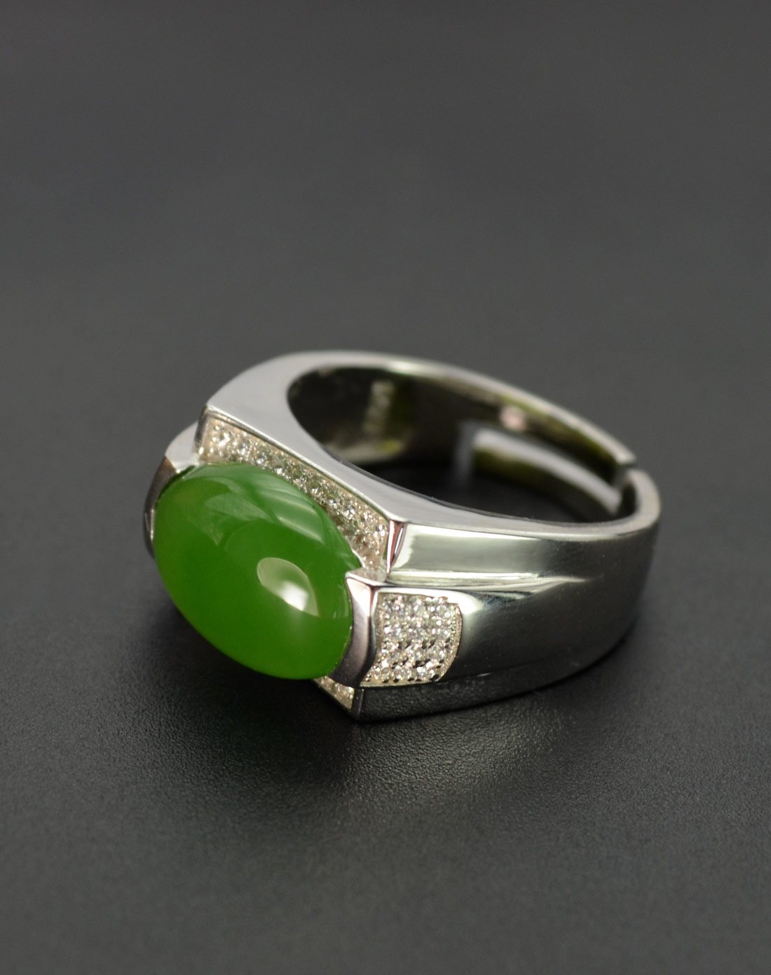 s925银和田碧玉男戒