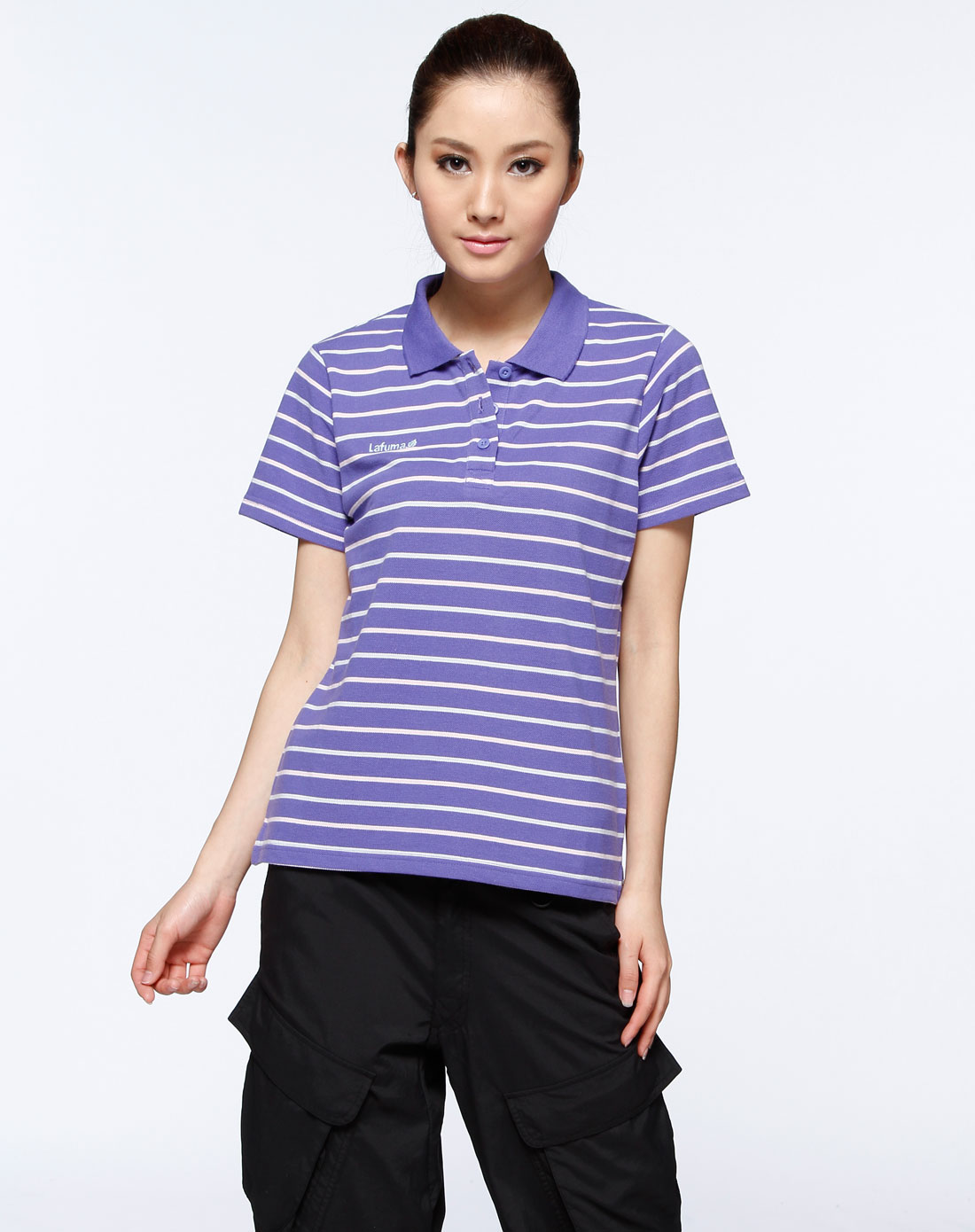 乐飞叶lafuma 女款蓝色横条纹短袖t恤