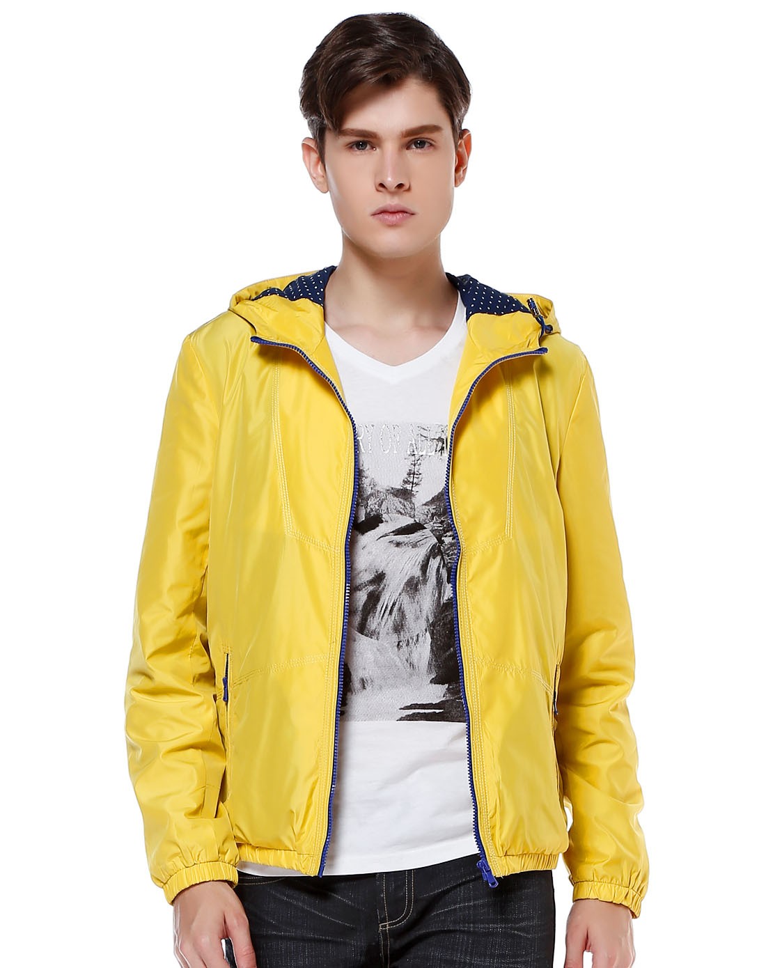 jack walk 连帽拉链黄色长袖外套