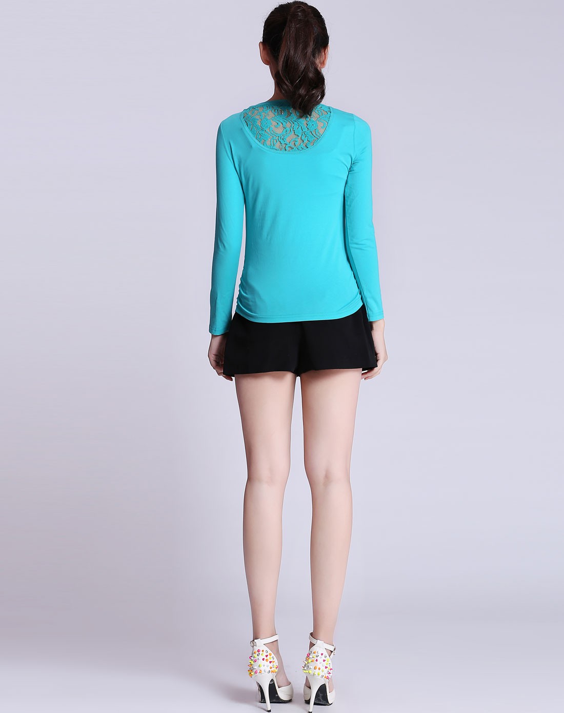 湖水绿几何图案t恤